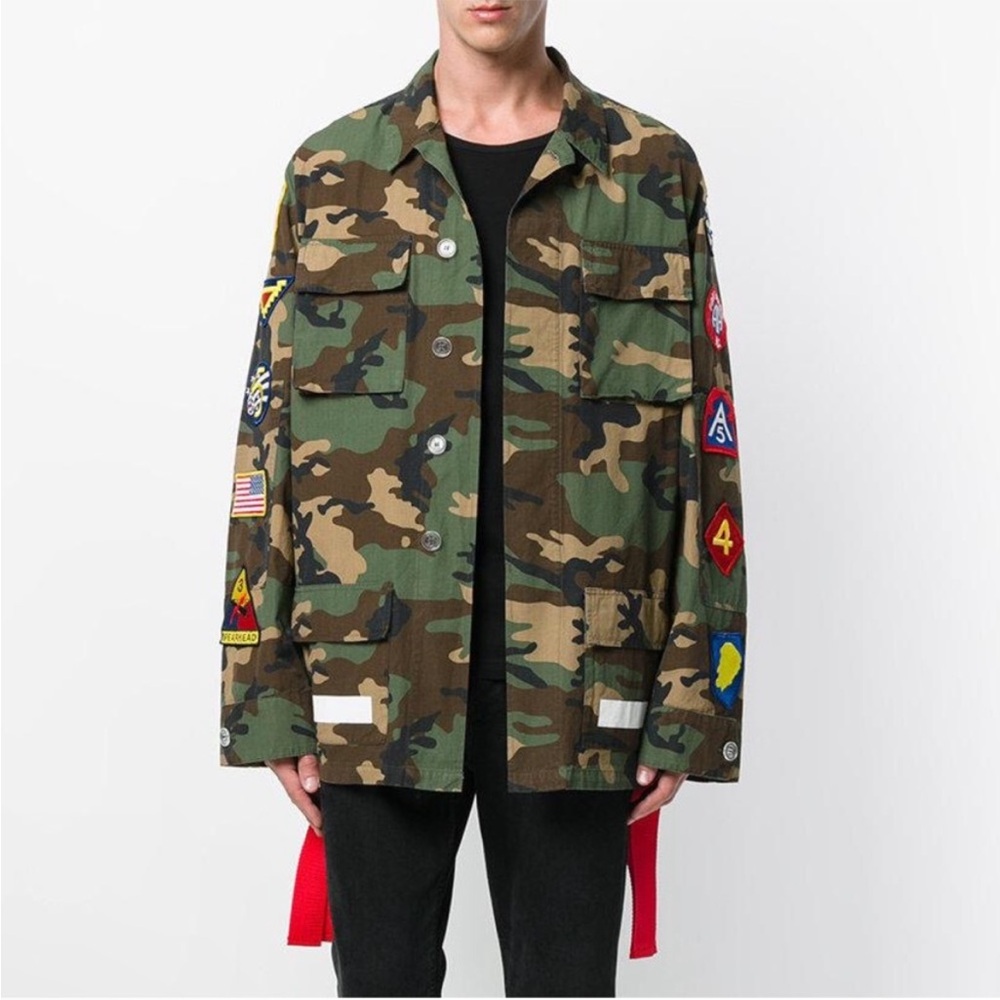 Virgil Abloh Off-White Green and White Military Field Army Jacket Camo Print - Picture 3 of 11